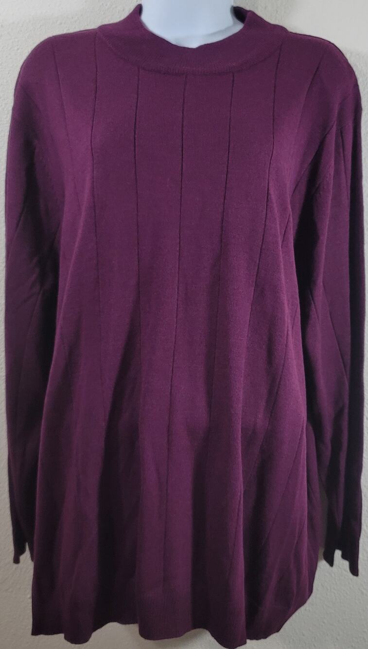Roaman's Plum Purple High Crew Neck Long Sleeve Top 2X 26W 28W Lightweight
